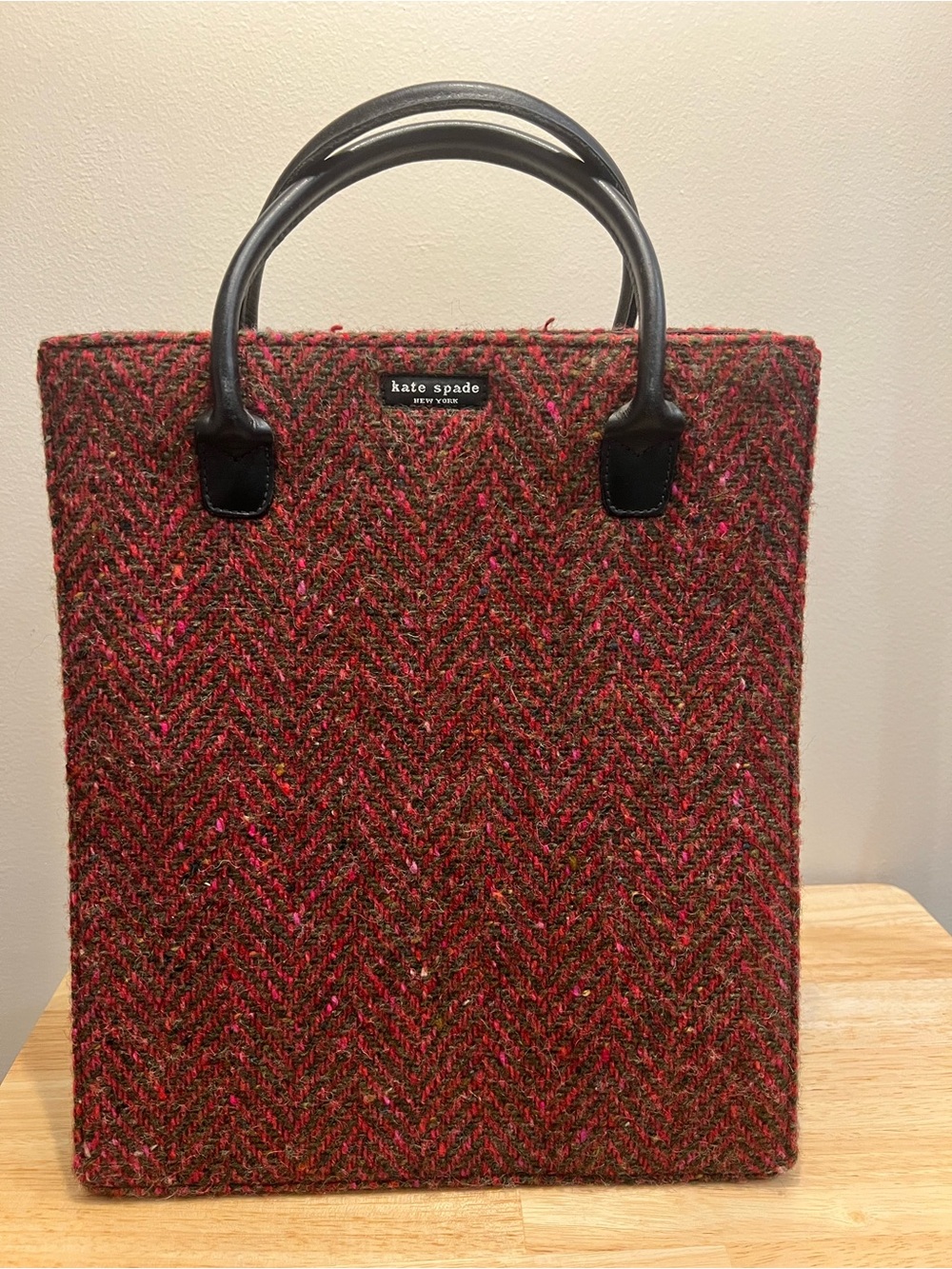 Kate Spade Vintage New York Fuschia and Green Tweed Hand Bag